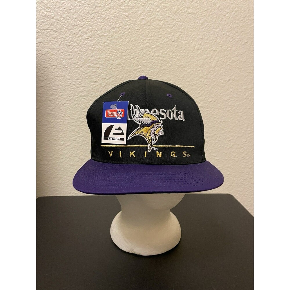 Vtg Minnesota Vikings Hat Team NFL Snapback Big Logo Spell-Out Embroidered -NWT
